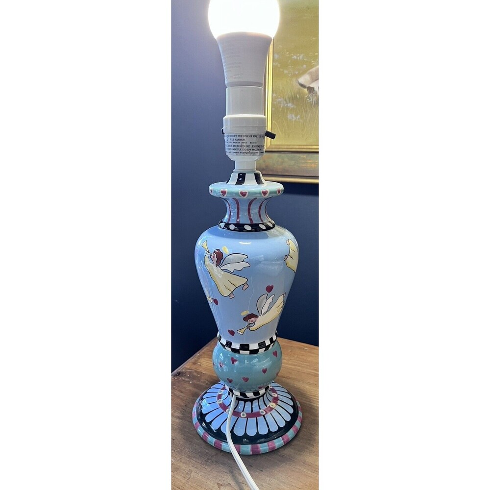 VTG Whimsical Table Lamp Light Angels Hearts Hand Painted 1997 Patricia Dupont